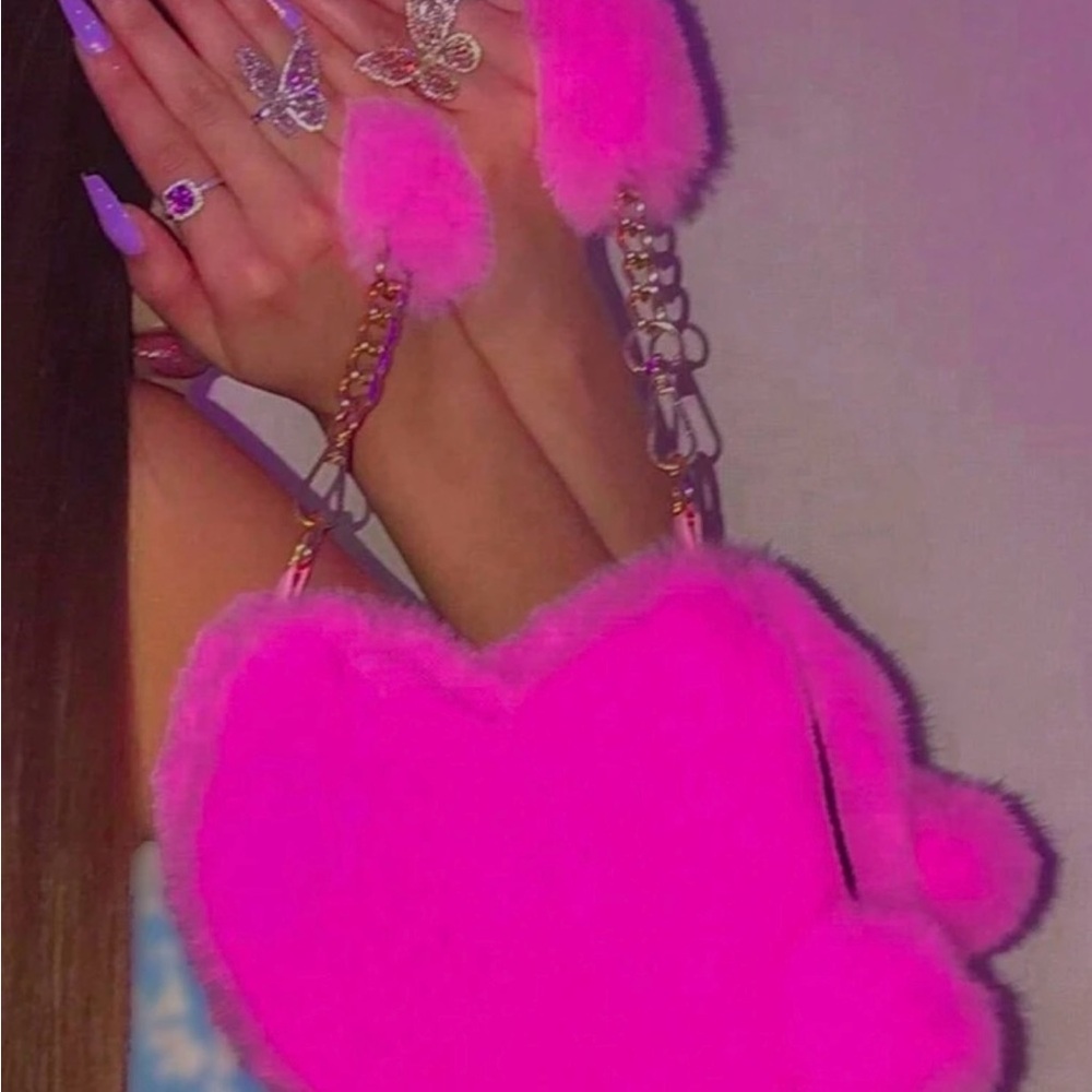 Vibrant Pink Mini Heart Bag with Chain Strap